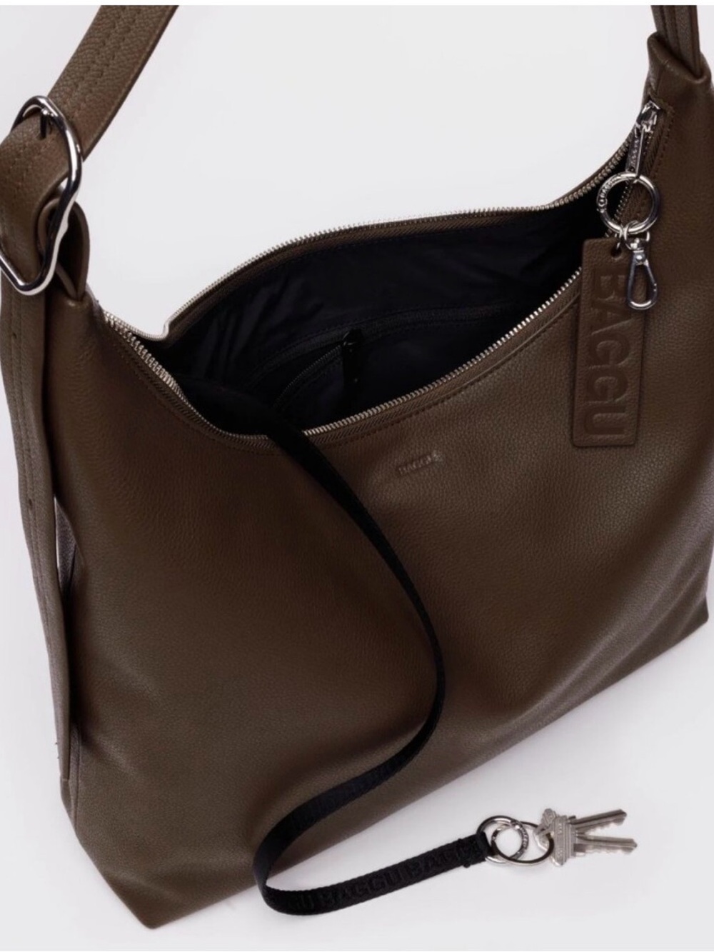 BAGGU Chocolate Brown Recycled Leather Shoulder Hobo - Picture 10 of 12